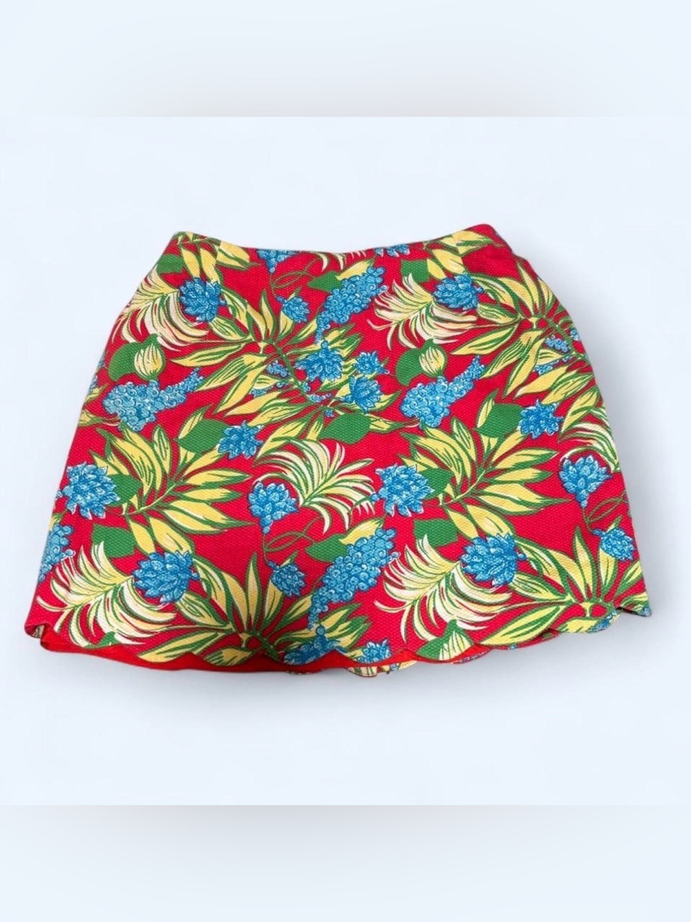 Vintage Lilly Pulitzer Textured Cotton Floral Skirt Scalloped Hem Lined Sz 8 M